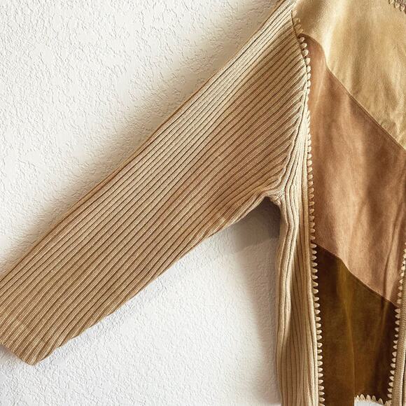 Designer Studio Original Zip Up Suede Patchwork Sweater 2X Boho Hippie Retro 70s - Picture 4 of 6